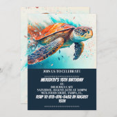 Invitation Natation Tortue de mer Anniversaire Fête Invitatio (Devant / Derrière)