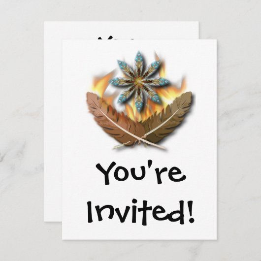 Invitation natif plumes de faucon à queue rouge et flammes nu (Devant / Derrière)