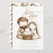 Invitation Nativité Bébé Jésus L'Adore Noël (Devant / Derrière)