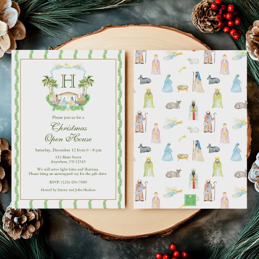 Invitation Nativité de l'eau Monogramme Crest Noël