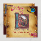 Invitation NATIVITY MONOGRAM CHRISTMAS PARCHMENT Blue Gem (Devant / Derrière)