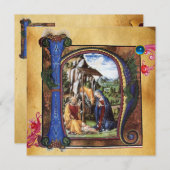 Invitation NATIVITY MONOGRAM CHRISTMAS PARCHMENT Blue Gem (Devant / Derrière)