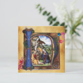 Invitation NATIVITY MONOGRAM CHRISTMAS PARCHMENT Blue Gem (Debout devant)