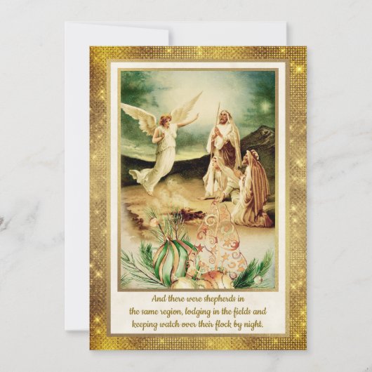 Invitation Nativity Shepherds & Angels Golden Christmas (Devant)