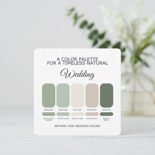 Invitation Natural Green Wedding Color Palette Card (Debout devant)