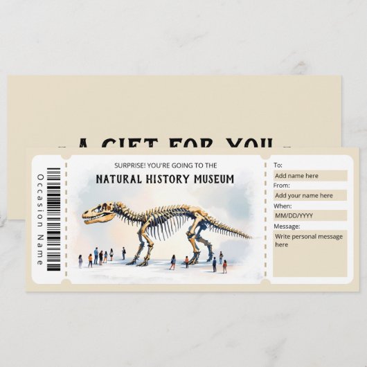 Invitation Natural History Museum Gift Certificate Template (Devant / Derrière)