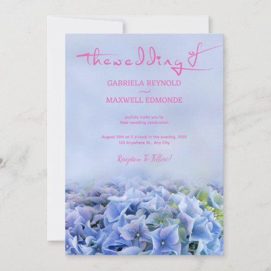 Invitation Nature bleu violet Hydrangea Mariage (Devant)
