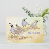 Invitation Nature California Quail Bird Anniversaire Party (Debout devant)