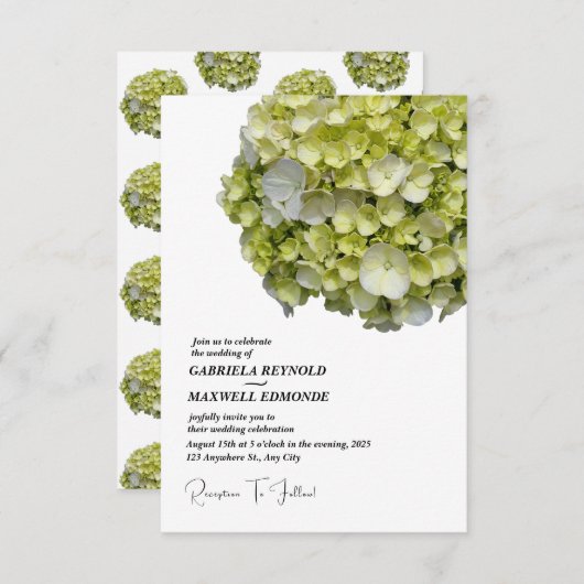 Invitation Nature classique Vert Hydrangea Mariage (Devant / Derrière)