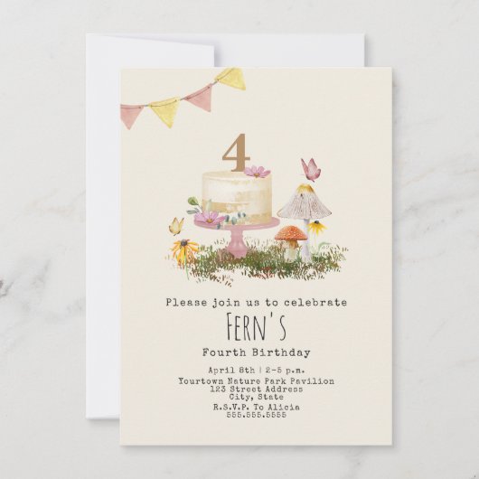 Invitation Nature Forêt Champignons Gâteau Anniversaire (Devant)