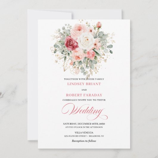 Invitation Nature-Inspired Blush Roses Boho Wedding Invite (Devant)
