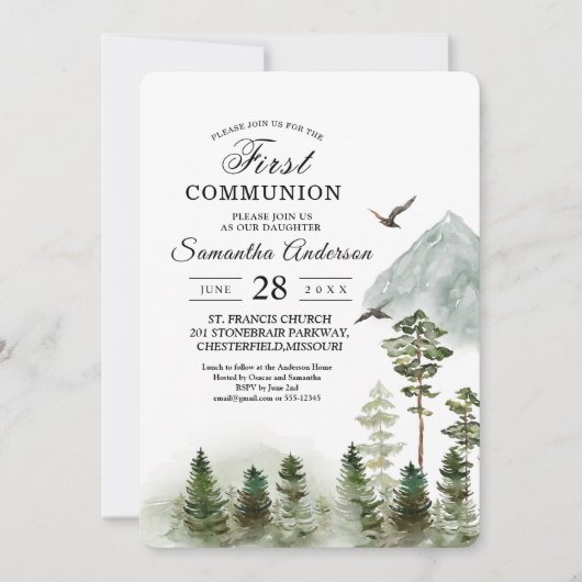 Invitation Nature moderne Forêt verte | Aquarelles (Devant)