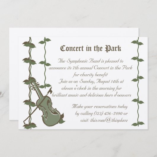 Invitation Nature musicale / Violon (Devant / Derrière)