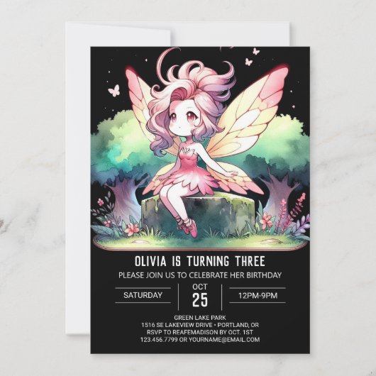 Invitation Nature Pastel Fairy Anniversaire (Devant)