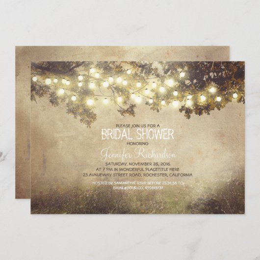 Invitation nature rustique branche d'arbre lumières douche nu (Devant / Derrière)