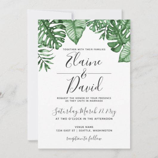 Invitation Nature tropicale rustique Mariage de verdure botan (Devant)