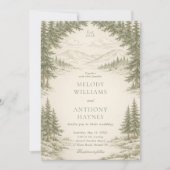 Invitation Nature Wedding with Pine Trees Mountain Landscape (Devant)