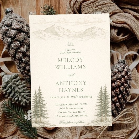 Invitation Nature Wedding with Pine Trees Mountain Landscape