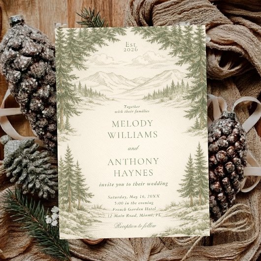 Invitation Nature Wedding with Pine Trees Mountain Landscape