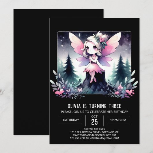 Invitation Nature Whimsy Fairy Anniversaire (Devant / Derrière)