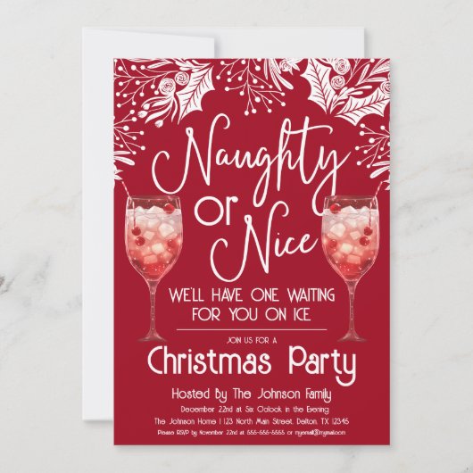 Invitation Naughty or Nice Mixte Boire Fête de Noël Drôle (Devant)