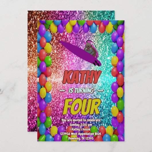 Invitation Naughty Squirrel Fun Anniversaire Cheeky invitatio (Devant / Derrière)