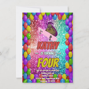 Invitation Naughty Squirrel Skateboard Anniversaire Invitatio