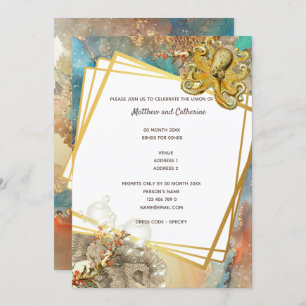 Invitation Naute marine corail octopus aquarelle vie marine