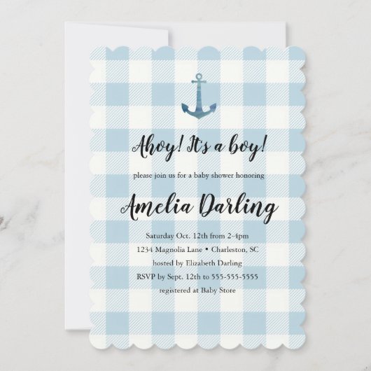 Invitation Nautical Ahoy Baby Boy Baby Shower (Devant)