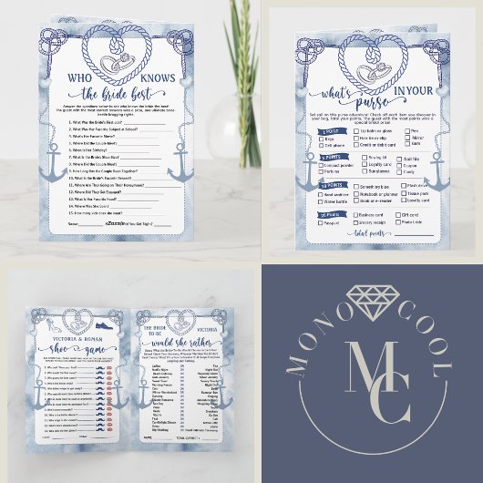 Invitation Nautical Anchor Bridal Shower, Activities 4 Games