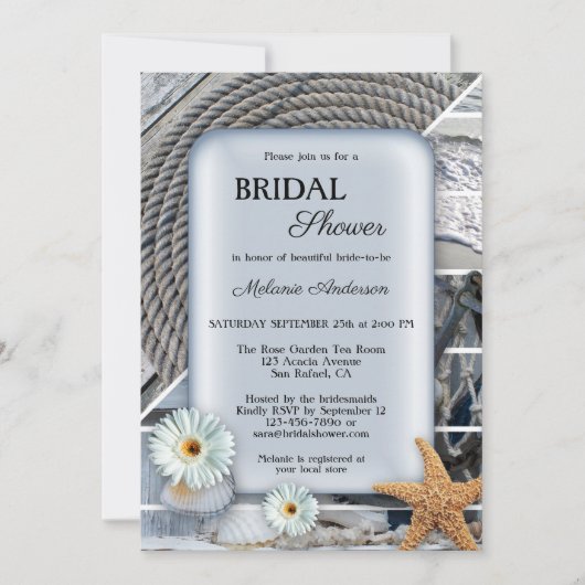Invitation Nautical Beach Boho Blue Bridal Showeuse Invitatio (Devant)