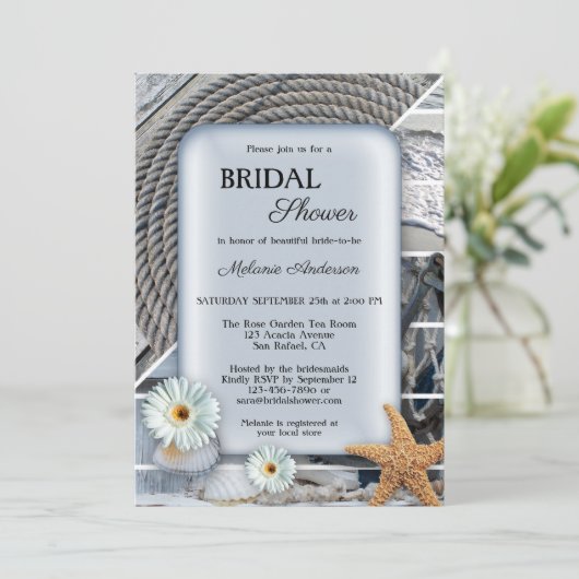 Invitation Nautical Beach Boho Blue Bridal Showeuse Invitatio (Debout devant)