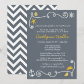 Invitation Nautical Beach Gray & Yellow Bridal ou Baby shower (Devant / Derrière)