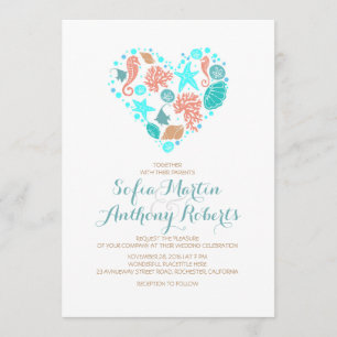 Invitation Nautical Beach Heart - Ocean Treasures Mariage