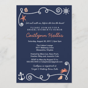 Invitation Nautical Beach Navy & Coral Bridal ou Baby shower