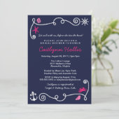 Invitation Nautical Beach Navy et rose nuptiale ou Baby showe (Debout devant)