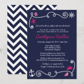 Invitation Nautical Beach Navy et rose nuptiale ou Baby showe (Devant / Derrière)