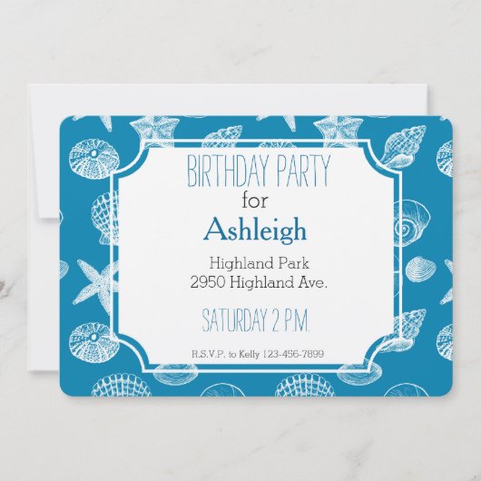 Invitation Nautical Beach Shells Aqua Blanc anniversaire (Devant)