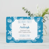 Invitation Nautical Beach Shells Aqua Blanc anniversaire (Debout devant)