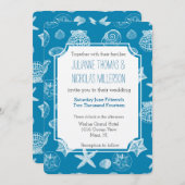 Invitation Nautical Beach Shells Aqua White Mariage (Devant / Derrière)