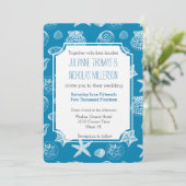 Invitation Nautical Beach Shells Aqua White Mariage (Debout devant)