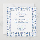 Invitation Nautical Birthday Party Ancre bleue et blanche (Dos)
