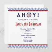 Invitation Nautical Blue and Red Birthday Party (Devant / Derrière)