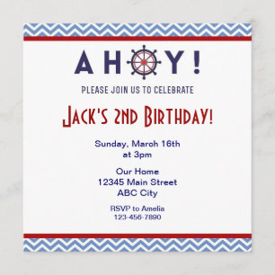 Invitation Nautical Blue and Red Birthday Party