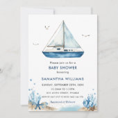 Invitation Nautical Blue Boat Baby Shower (Devant)