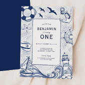 Invitation Nautical Blue Sailboat Lighthouse 1er anniversaire