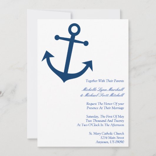 Invitation Nautical Boat Ancre Wedding Invite (Dark Blue) (Devant)