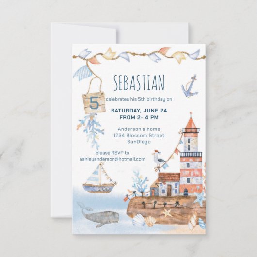 Invitation Nautical Boat Lighthouse Anniversaire (Devant)