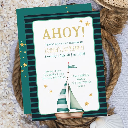 Invitation Nautical Boat Stried Marine Anniversaire