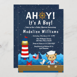 Invitation Nautical Boy Monkey Rouge et Baby shower de marine